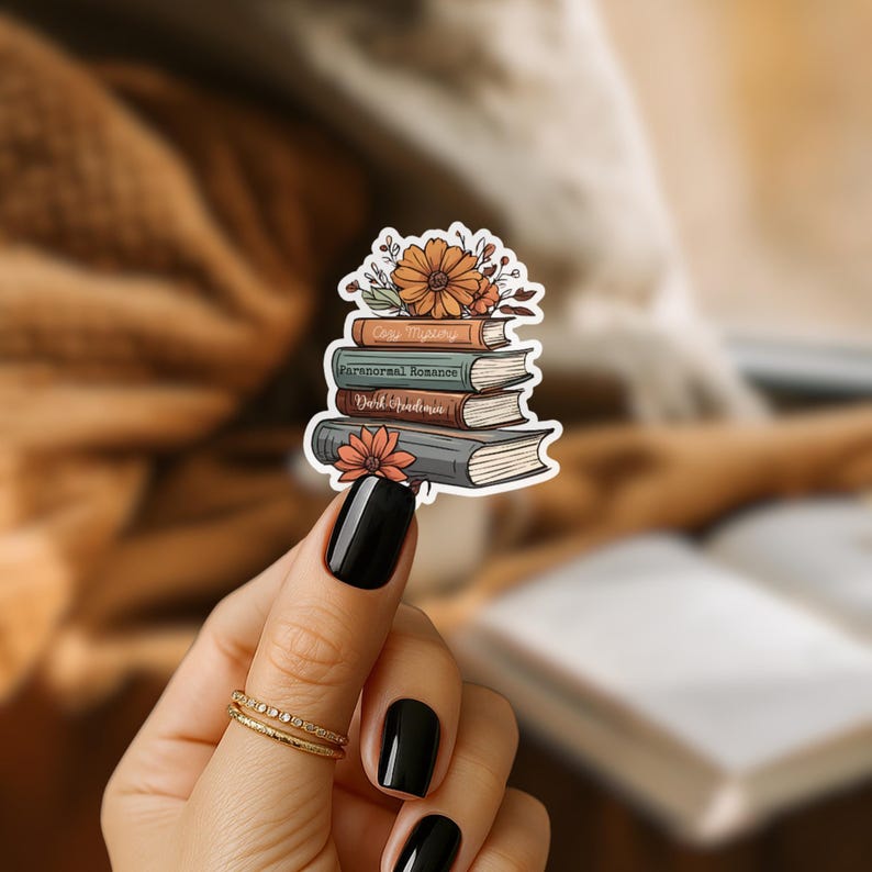 Fall Book Stack Sticker: Spooky Season Kindle, Tablet Decor image 1