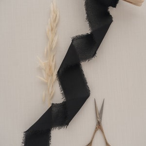 Black Silk Chiffon Ribbon 1.5 By the Yard Chiffon Ribbon, Hand Dyed, Hand Torn Frayed Edges, for Bouquet, Invitations, Flat Lays image 6