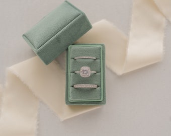 Velvet Ring Box: Rectangle 3-Slot Holder - Wedding, Engagement