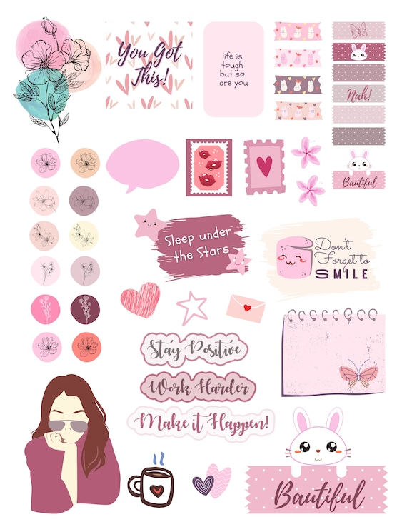 PINK STICKERS  Scrapbook stickers printable, Phone cover stickers,  Aesthetic stickers