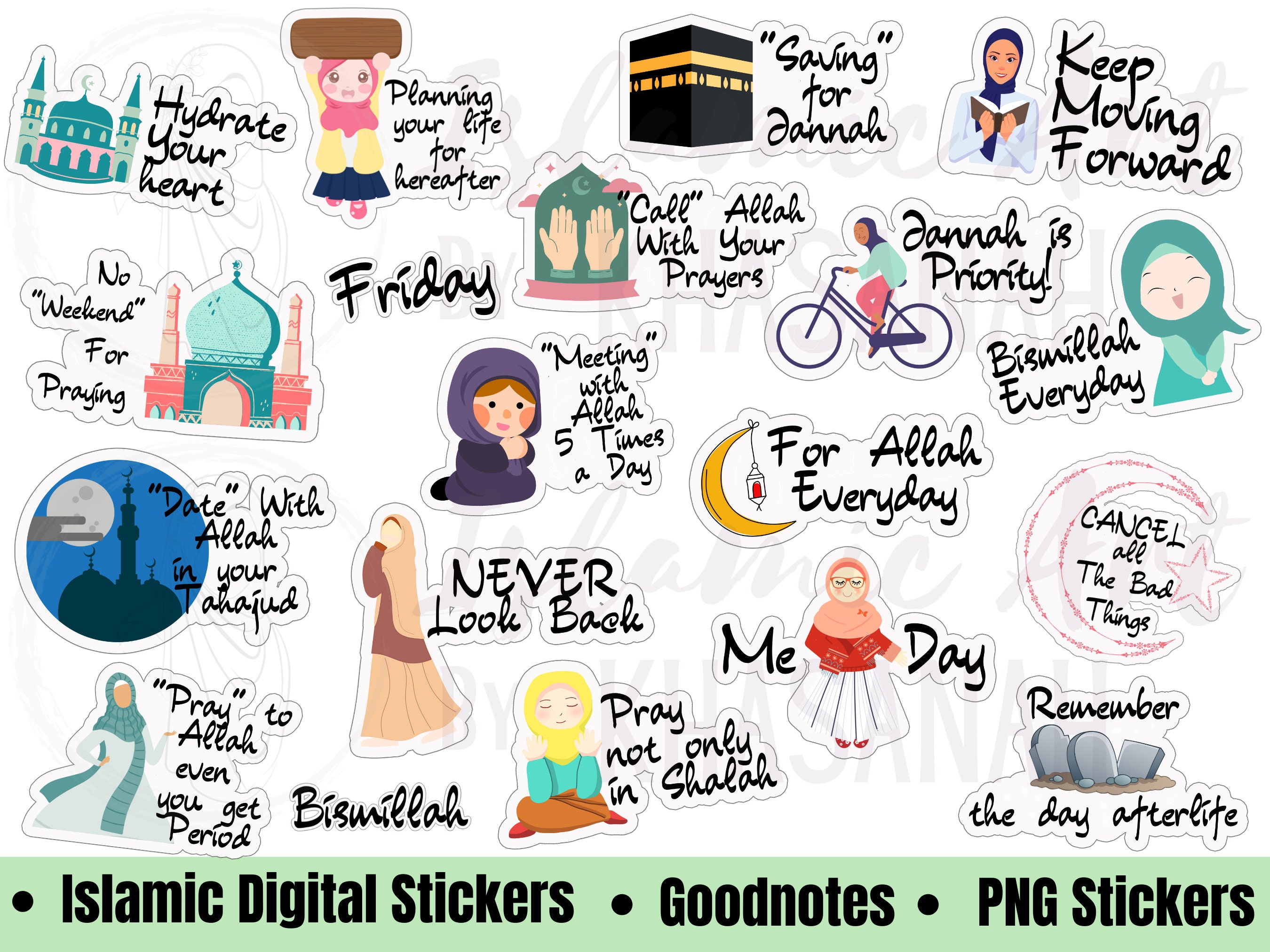 Islamic Digital Planner Stickers, Islamic Goodnotes Stickers, Words