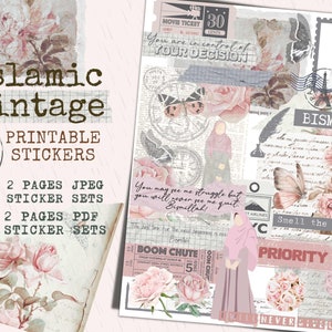 Islamic Vintage PRINTABLE stickers - Hijab Stickers - Islamic Stickers - Islamic planner Printable, Islamic Hijab planner, Muslimah Stickers