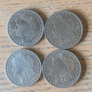 Dolary Morgana USA 1883, 1889, 1891, 1892 cc Monety wypełniające Carson City, przeróbki x 4 monety