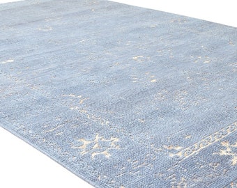 Area Rug for Living Room,Turkish Rug 8 x 10 rug for bedroom aesthetic, Indigo Blue hand knot floor & rug Carpet