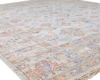 Oushak Teppich 10x14, 9x12, 8x10 Blauer handgeknüpfter Wollteppich persischer Teppich