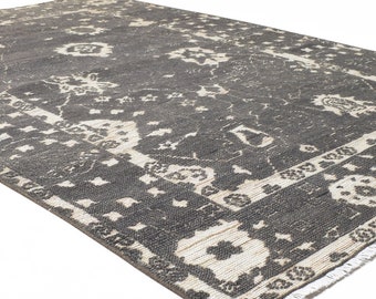 Rug for bedroom aesthetic,Carbon Black Charcoal Rug hand knot floor & rug Carpet, Turkish Rug Area Rug for Living Room