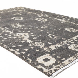 Tapis pour chambre à coucher, tapis anthracite noir de carbone, tapis de sol et tapis noués à la main, carpette turque pour salon image 1