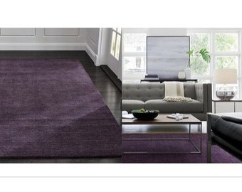 Area Rug for Bedroom, Modern Plum Purple Rug, Solid Color Wool rug for living room 8x10 Rug, 5x8 Rug,6x9 Rug,9x12 Rug, Baxter Rug