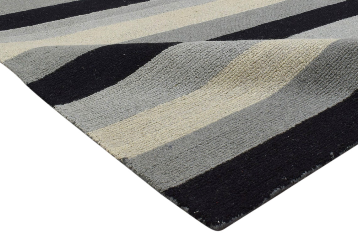 Wool grey rug 5x8 modern hand tufted scandinavian striped room Etsy