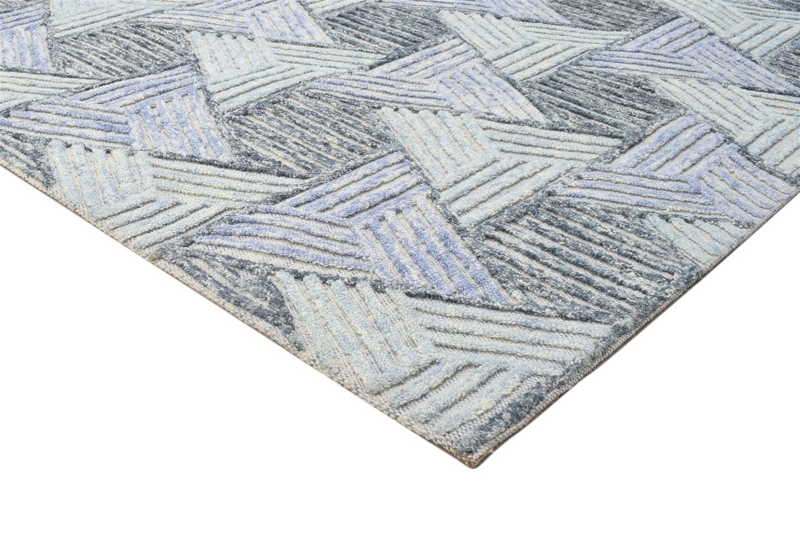 Wool Blue Rug 5X8 Modern Hand Tufted Scandinavian Triangles Etsy