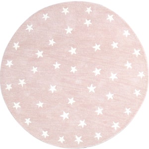 Star Rug Round Kids Rug Round Starry Skies Round Rug Pink Nursery Rug Star Blue Rug, Navy, Grey