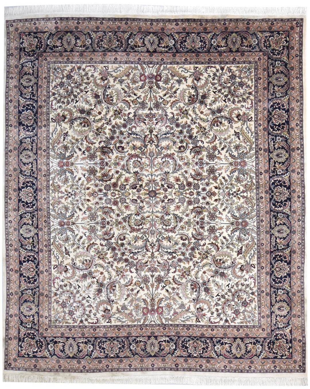 Cream 8x10 Wool Rug 8' X 10' Persian Hand Knotted Kashan Oriental Large