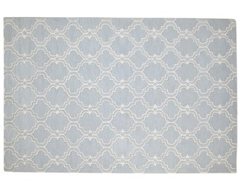 Wool grey rug 6x9 modern hand tufted moroccan scroll tile room size carpet