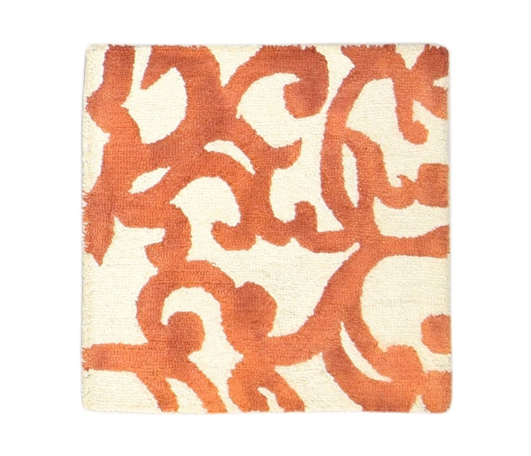 100 Wool Orange Rug 2' X 2' Modern Hand Tufted Moroccan Floral Small