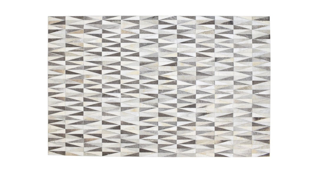 Cowhide Rug Large Patchwork Leather Rug 5X8 Area Rug Grey Triangles Carpet Etsy UK