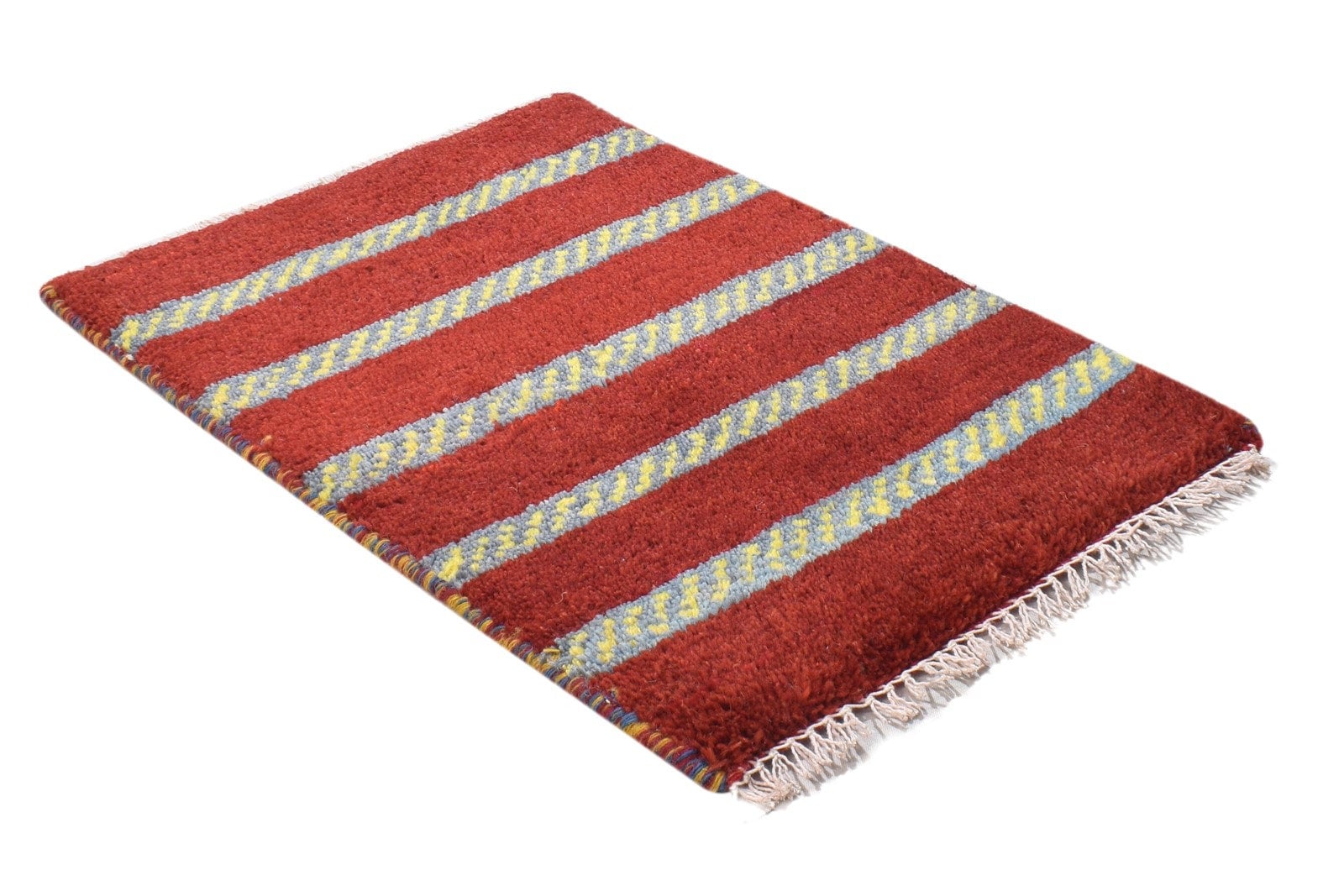 Alfombra pequeña de lana de 1' X 2', color rojo, tribal, anudada a mano,  Gabbeh Southwestern -  México