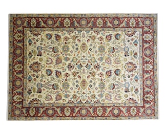 Wool Beige Rug 9' X 12' Persian Hand Knotted Mughal Oriental Large Carpet