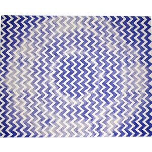 Blue 8x10 Wool Rug 8' X 10' Modern Hand Tufted Scandinavian Chevron Large Carpet