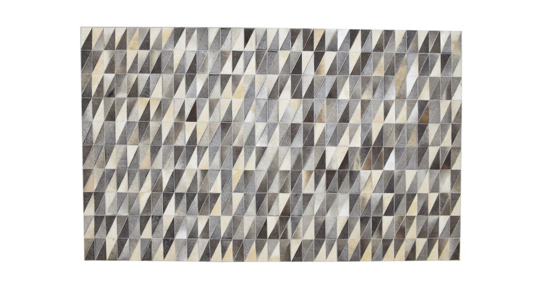 Cowhide Rug Large Patchwork Leather Rug, Charcoal Area Rug 5X8 Modern Triangles Room Size Etsy UK