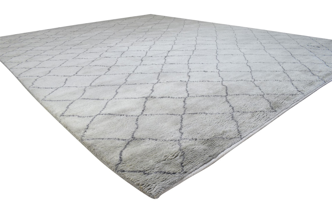 Wool Dark Grey Rug 9X12 Shag Hand Knotted Moroccan Diamond Etsy