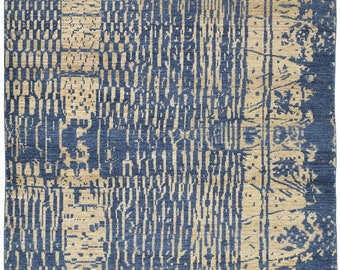 6' X 9' Rug Wool Art Silk Rug Blue Modern Hand Knotted Indian Abstract Room Size Carpet