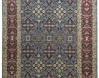 Wool blue rug 9' x 12' persian hand knotted mughal oriental large carpet