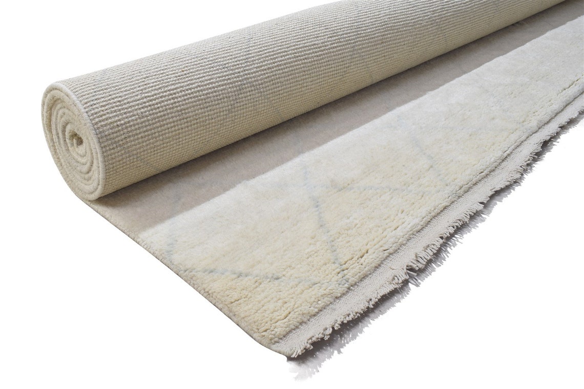 Wool Ivory Rug 10X14 Shag Hand Knotted Moroccan Diamond Extra Etsy