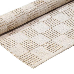 4' X 6' Rug Wool Beige Modern Dhurrie Scandinavian Geometric Room Size Carpet