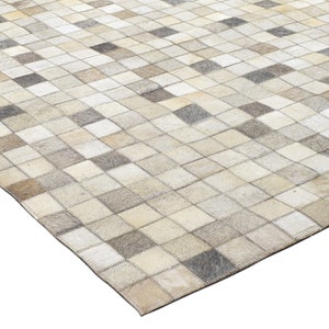 Modern Ivory / Gray Leather blocks Rug, Patchwork Rug, Cowhide Rug Large, Area Rug Carpet image 5