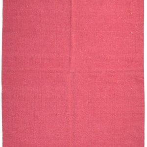 Dhurrie Red Wool Rug 4' X 7' Modern Scandinavian Solid Room Size Carpet