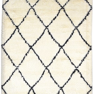 Wool ivory rug 5' x 6' modern hand woven moroccan diamond room size carpet image 2