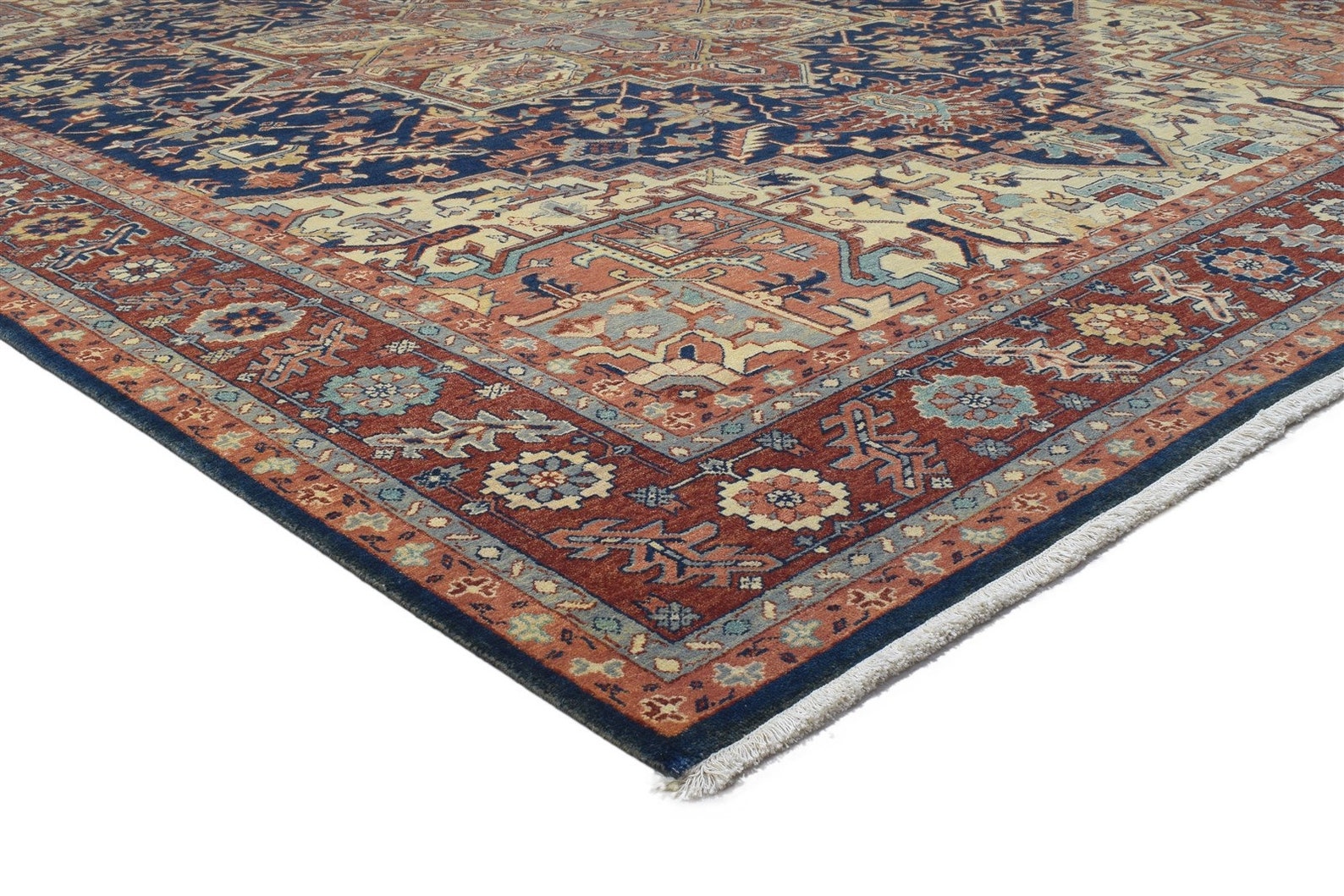 Wool Blue Rug 9X11 Persian Hand Knotted Heriz Oriental Large Etsy