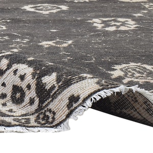 Tapis pour chambre à coucher, tapis anthracite noir de carbone, tapis de sol et tapis noués à la main, carpette turque pour salon image 4