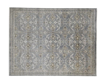 Wool dark grey rug 8x10 persian hand knotted mughal oriental large carpet