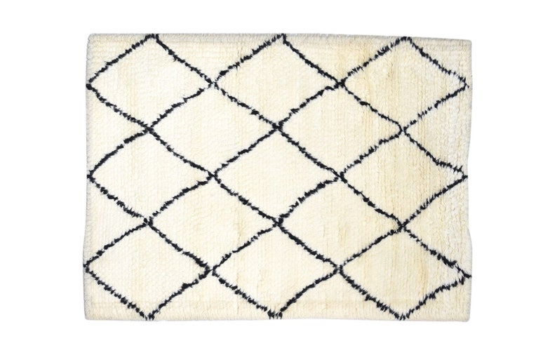 Wool ivory rug 5' x 6' modern hand woven moroccan diamond room size carpet image 1