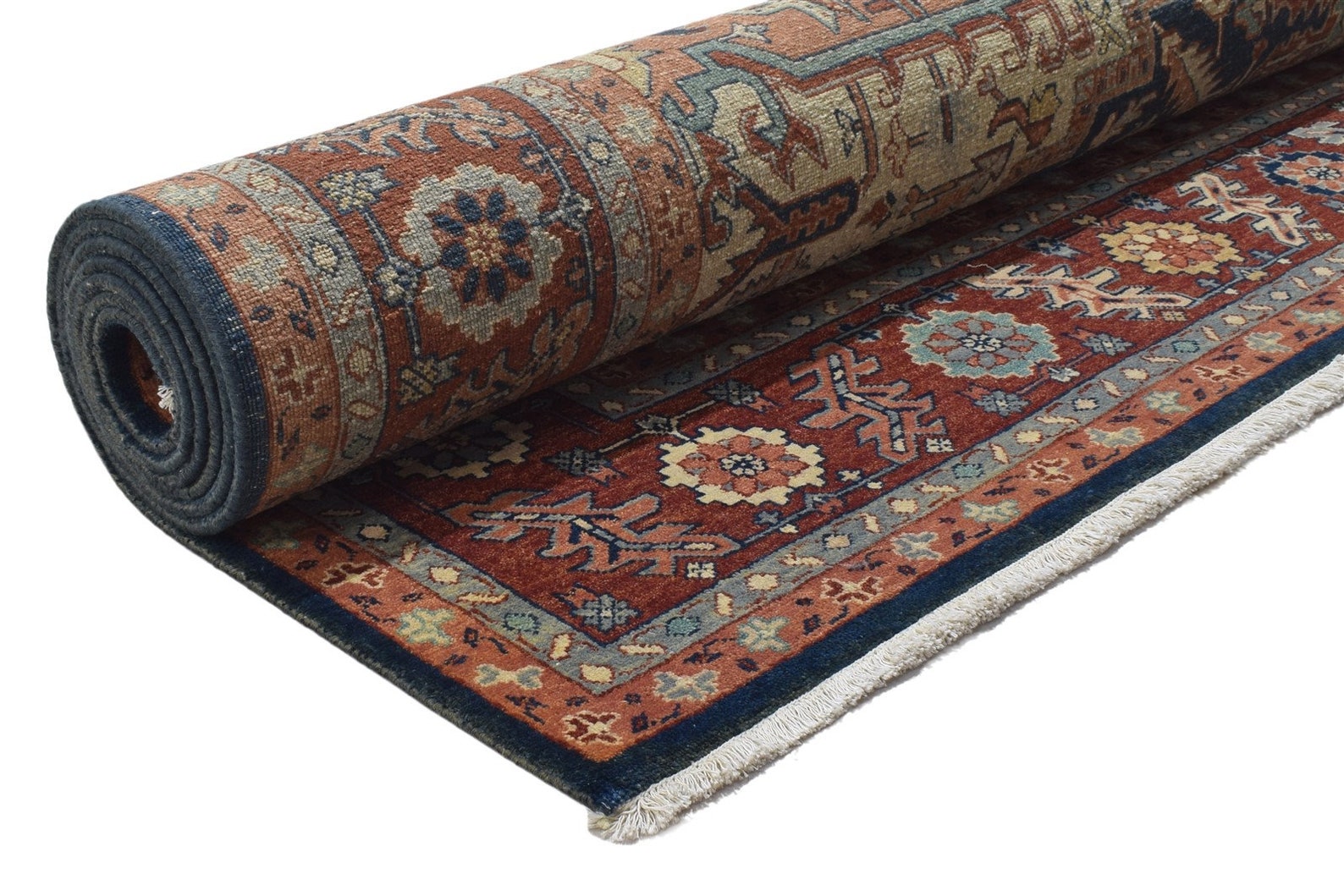 Wool Blue Rug 9X11 Persian Hand Knotted Heriz Oriental Large Etsy