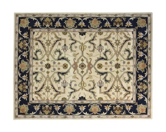 Beige 8x10 Wool Rug 8' X 10' Persian Hand Tufted Mughal Oriental Large Carpet