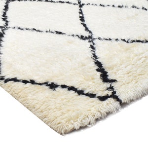 Wool ivory rug 5' x 6' modern hand woven moroccan diamond room size carpet image 7