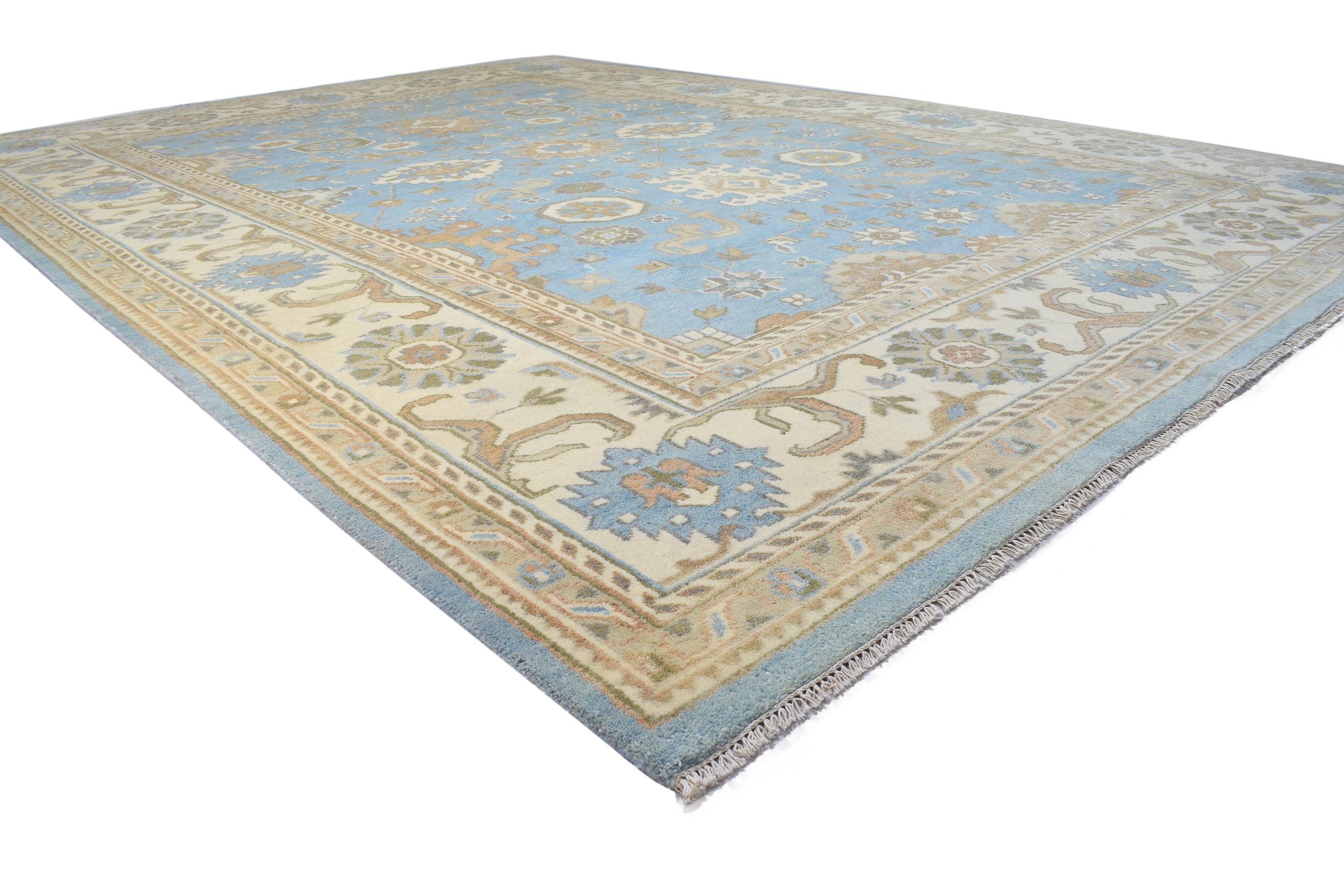 Wool blue rug 10x14 persian hand knotted oushak oriental extra Etsy