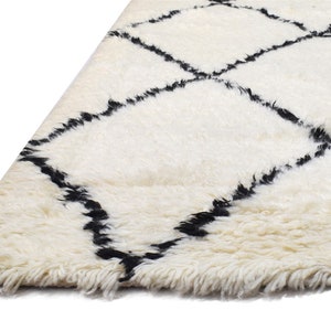 Wool ivory rug 5' x 6' modern hand woven moroccan diamond room size carpet image 3