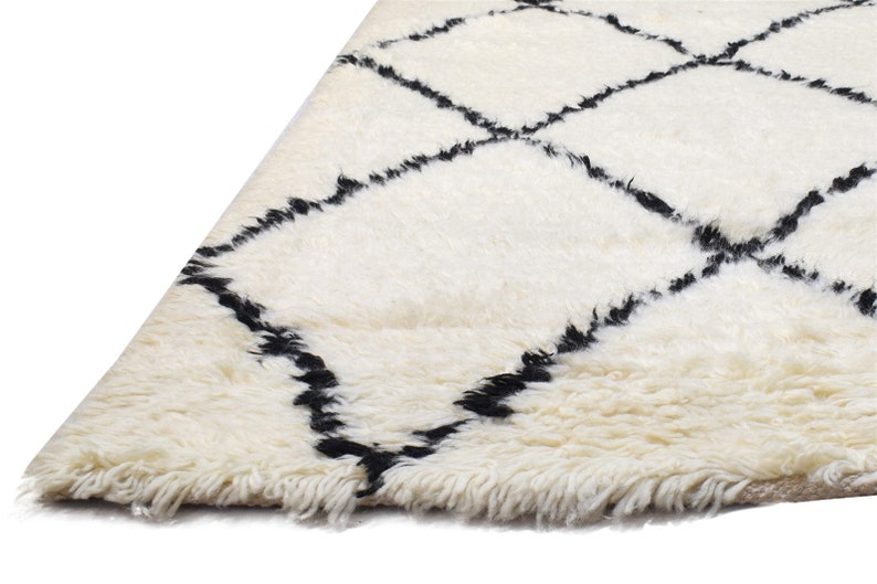 Wool ivory rug 5' x 6' modern hand woven moroccan diamond room size carpet image 3