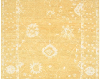 Turkish Rug 8 x 10 rug for bedroom aesthetic, Area Rug for Living Room, Yellow Gold Mustard hand knot floor & rug Carpet