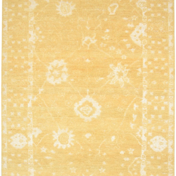 Tapis turc 8 x 10 pour l'esthétique de la chambre à coucher, carpette pour le salon, tapis noué main or jaune moutarde et tapis