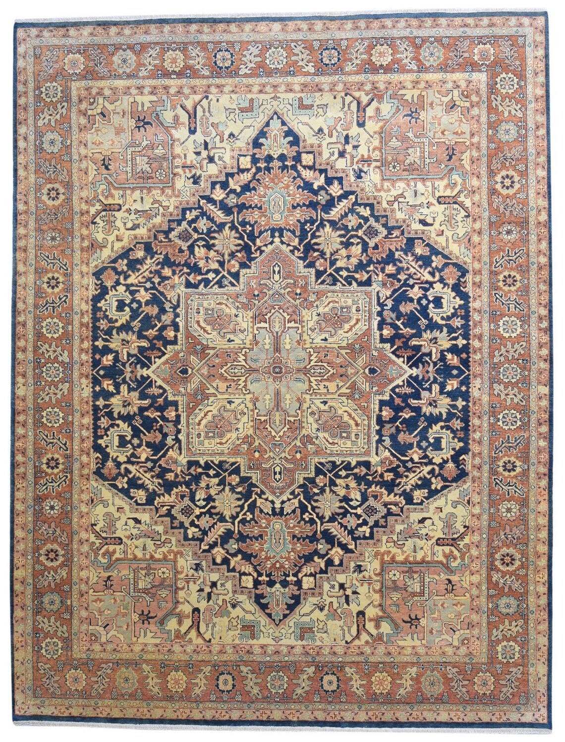 Wool Blue Rug 9X11 Persian Hand Knotted Heriz Oriental Large Etsy