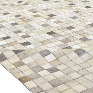 Modern Ivory / Gray Leather blocks Rug, Patchwork Rug, Cowhide Rug Large, Area Rug Carpet image 3