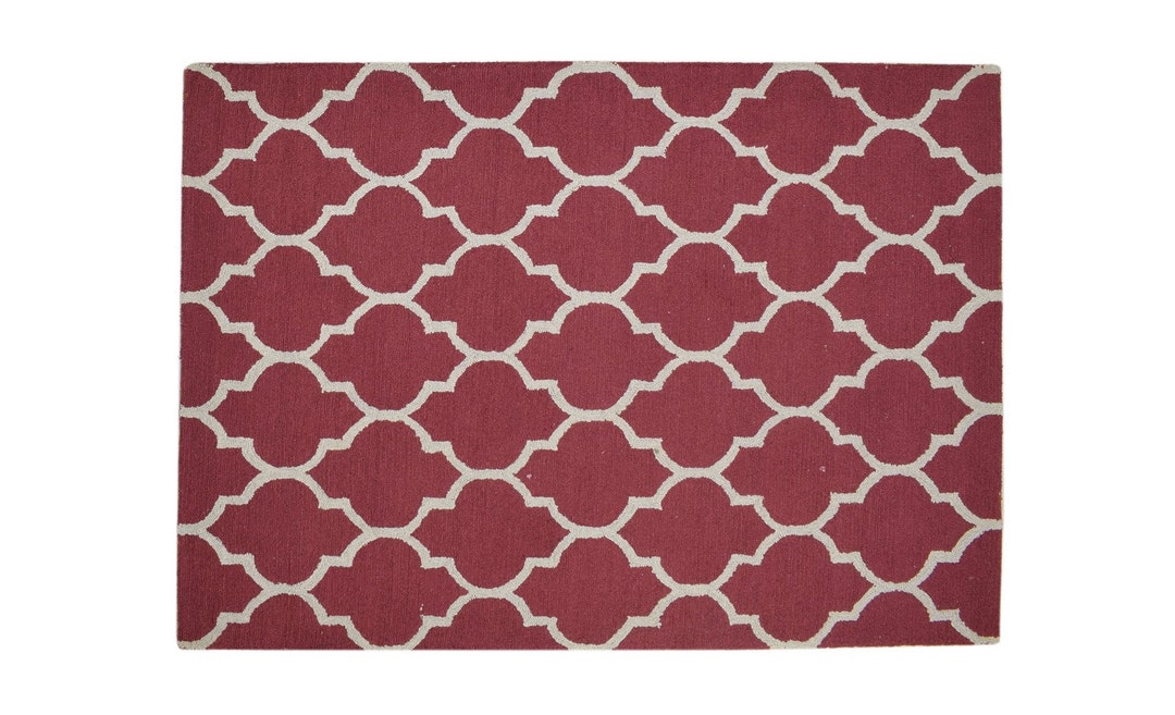 5' X 7' Rug Wool Red Modern Hand Tufted Moroccan Etsy UK