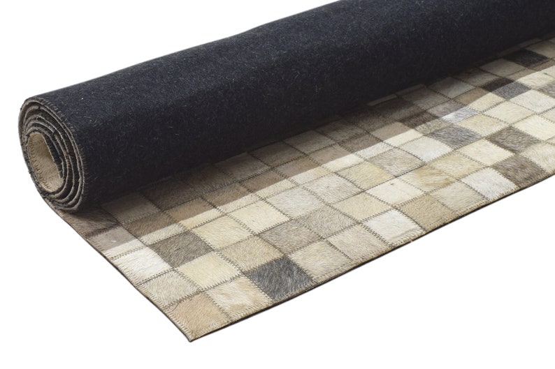 Modern Ivory / Gray Leather blocks Rug, Patchwork Rug, Cowhide Rug Large, Area Rug Carpet image 8