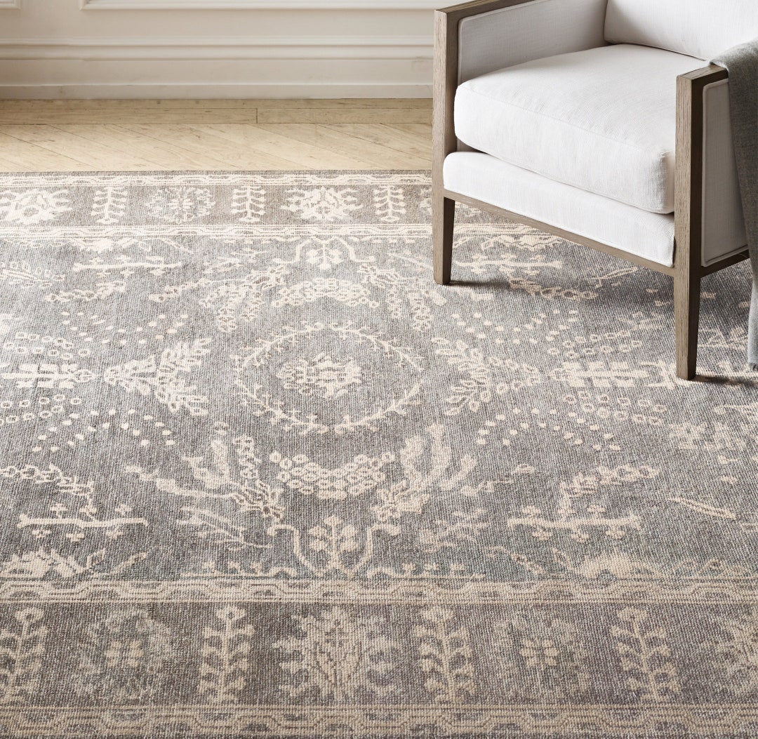 Hand Knot Rug, Restoration Hardware Filoli Grey Wool Rug, Persian