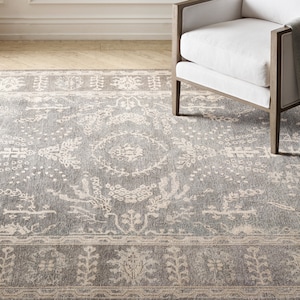 Hand Knot Rug, Restoration Hardware Filoli Grey Wool Rug, Persian Sarouk Rug, Oriental Carpet