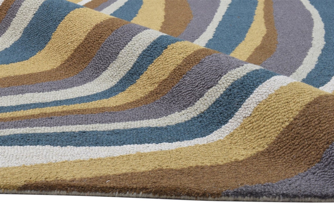 Wool Colorful Rug 5X8 Modern Hand Tufted Heriz Swirls Room Etsy
